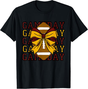 Cute Football Bow Game Day Maroon and Gold Girl Design T-Shirt - T-Shirt | Black
