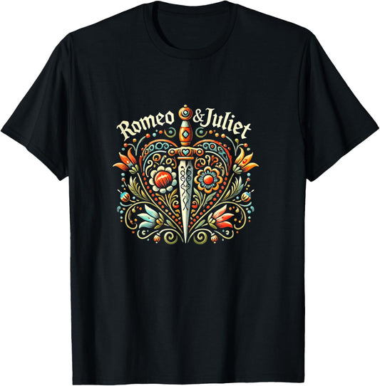 Stage Notes Romeo & Juliet Love Heart Theatre Musicals T-Shirt - T-Shirt | Black