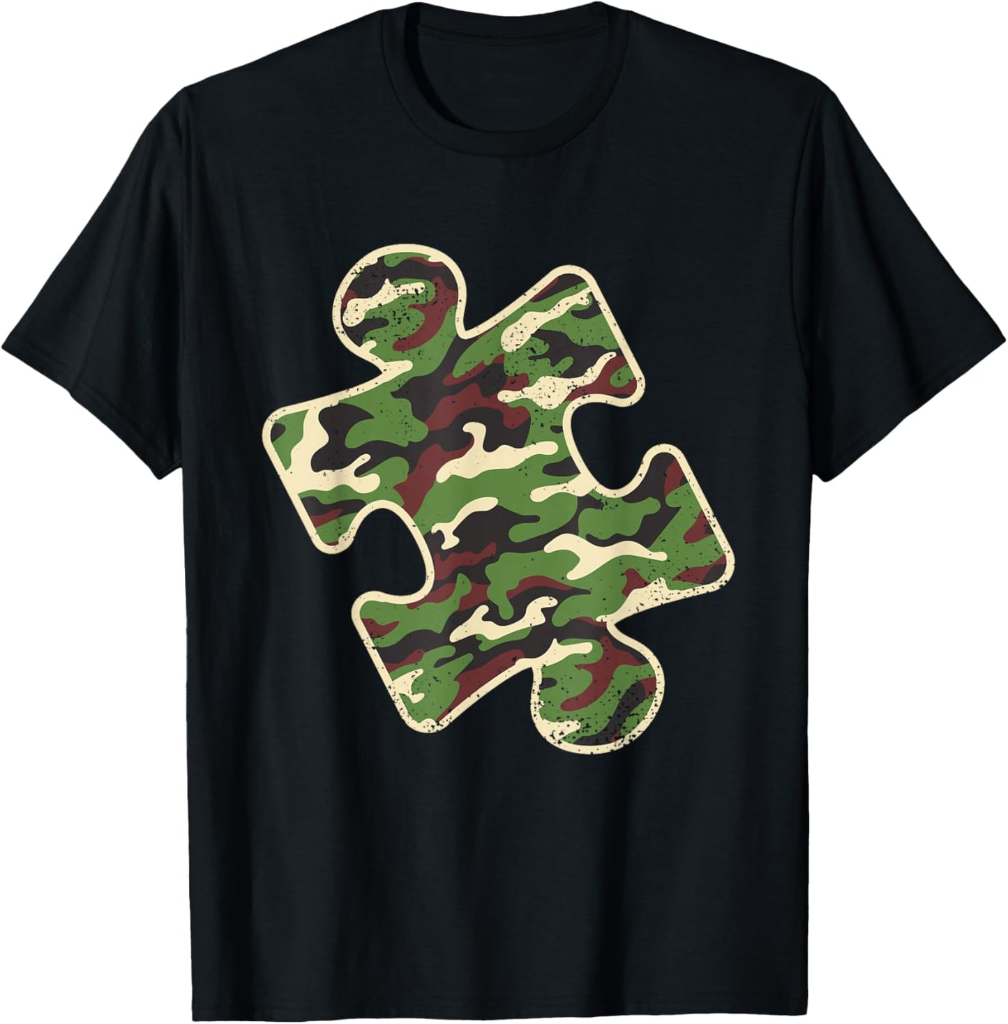 Autism Awareness Camo Puzzle Piece Vintage Camouflage Boys T-Shirt - T-Shirt | Black