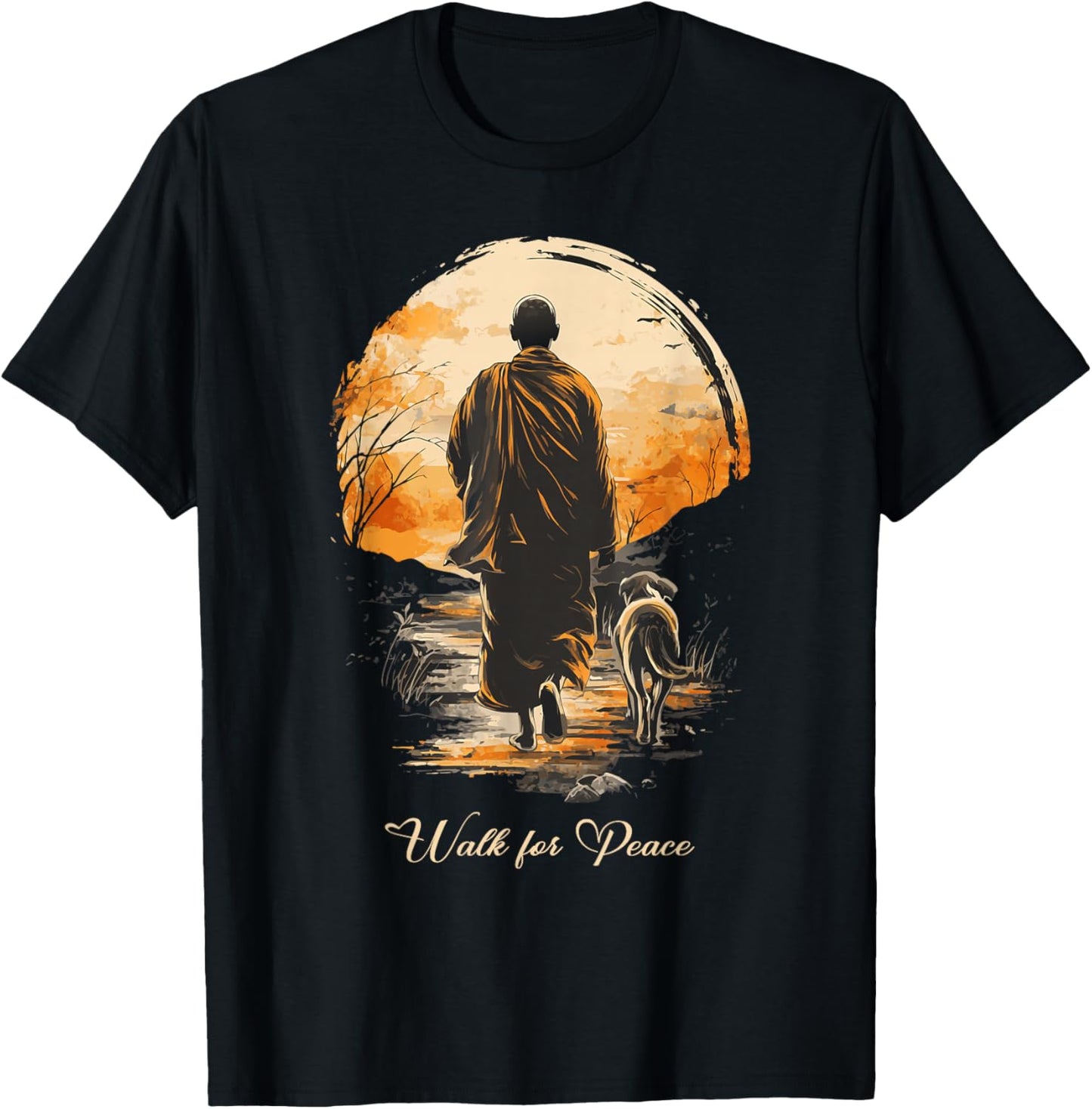 Walk for Peace World Peace Monks Aloka Dog Spiritual T-Shirt - T-Shirt | Black