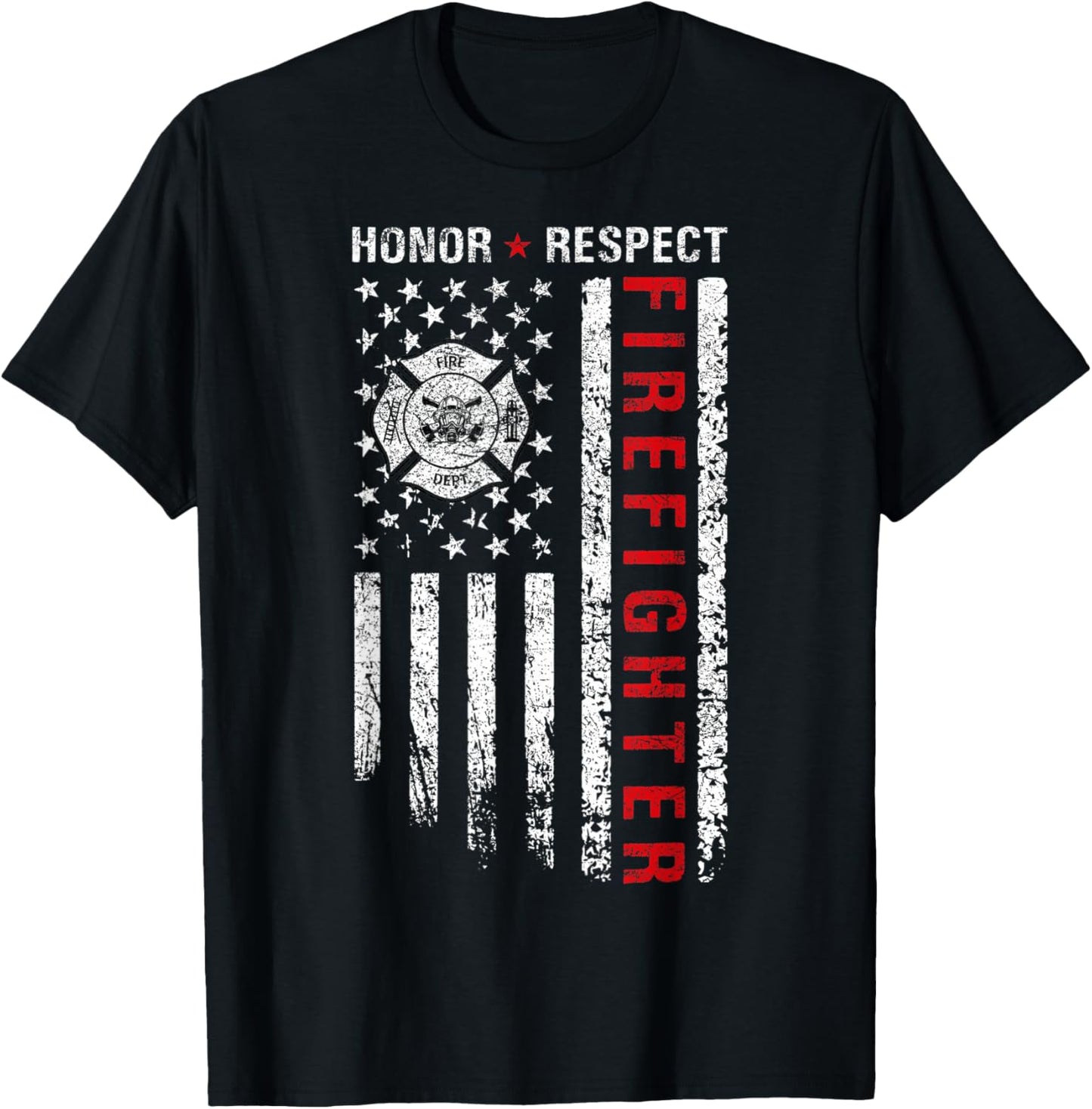 Firefighters Red Line American Flag Honor And Respect Women Men T-Shirt - T-Shirt | Black