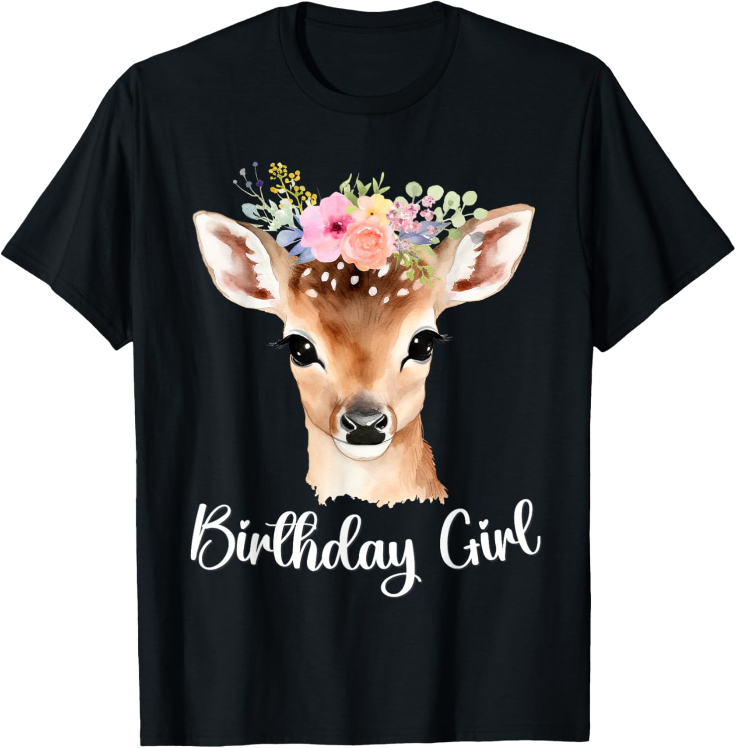 Fawn Baby Deer with Flowers Moms Women Youth Birthday Girl T-Shirt - T-Shirt | Black