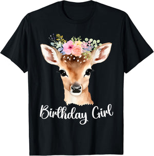 Fawn Baby Deer with Flowers Moms Women Youth Birthday Girl T-Shirt - T-Shirt | Black