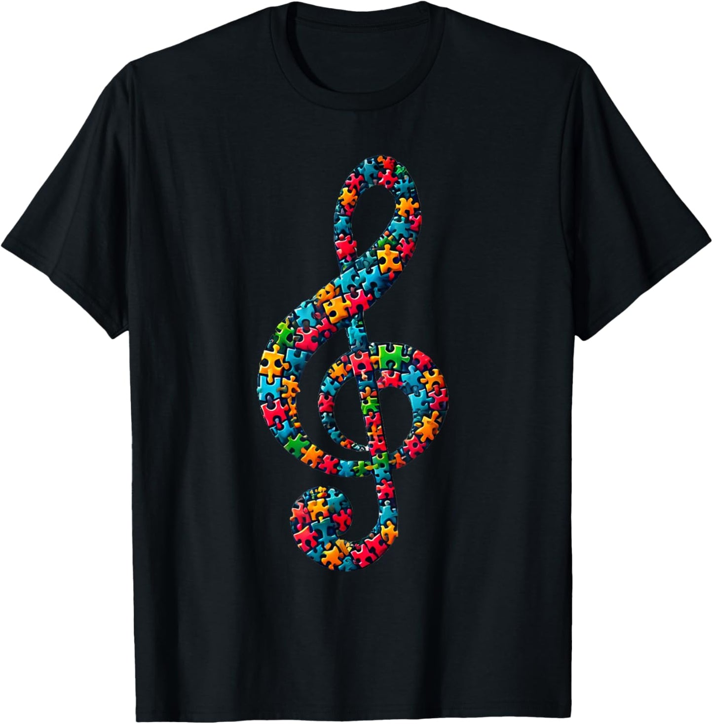 Jigsaw Puzzle Treble Clef Musical Note Music T-Shirt - T-Shirt | Black