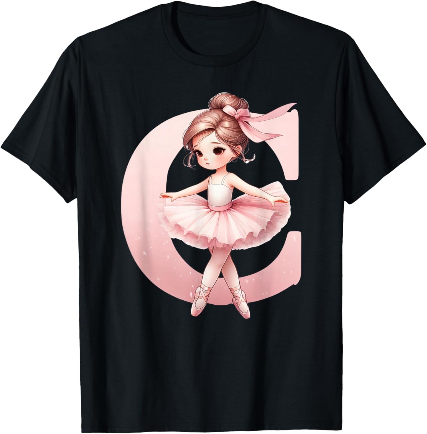 Ballerina Girl Dancing Name First Letter C Girly Tutu Ballet T-Shirt - T-Shirt | Black