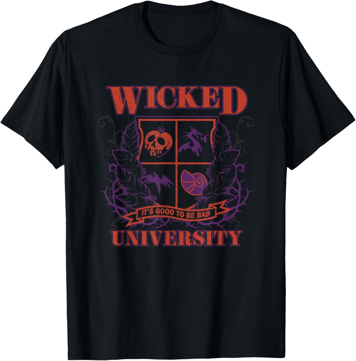 Disney Villains Wicked University Good To Be Bad Retro Logo T-Shirt - T-Shirt | Black