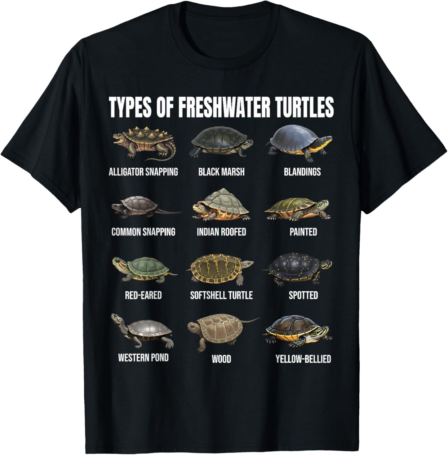 Types of Freshwater Turtles Turtle Species Educational Chart T-Shirt - T-Shirt | Black