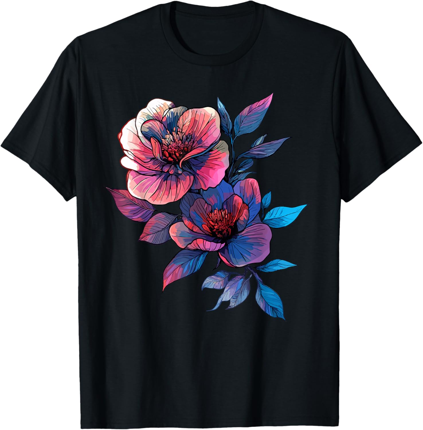 Vintage Floral Peony Rose Bouquet Botanical Bloom T-Shirt - T-Shirt | Black