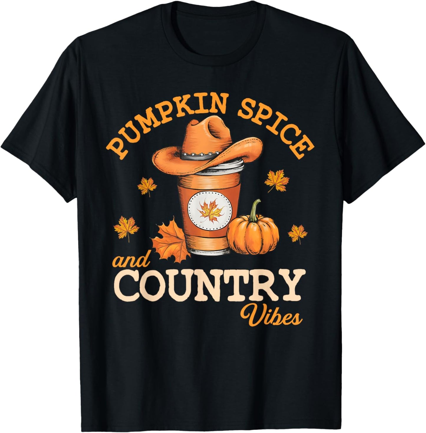 Pumpkin Spice And Country Vibes Western Fall Autumn Howdy T-Shirt - T-Shirt | Black