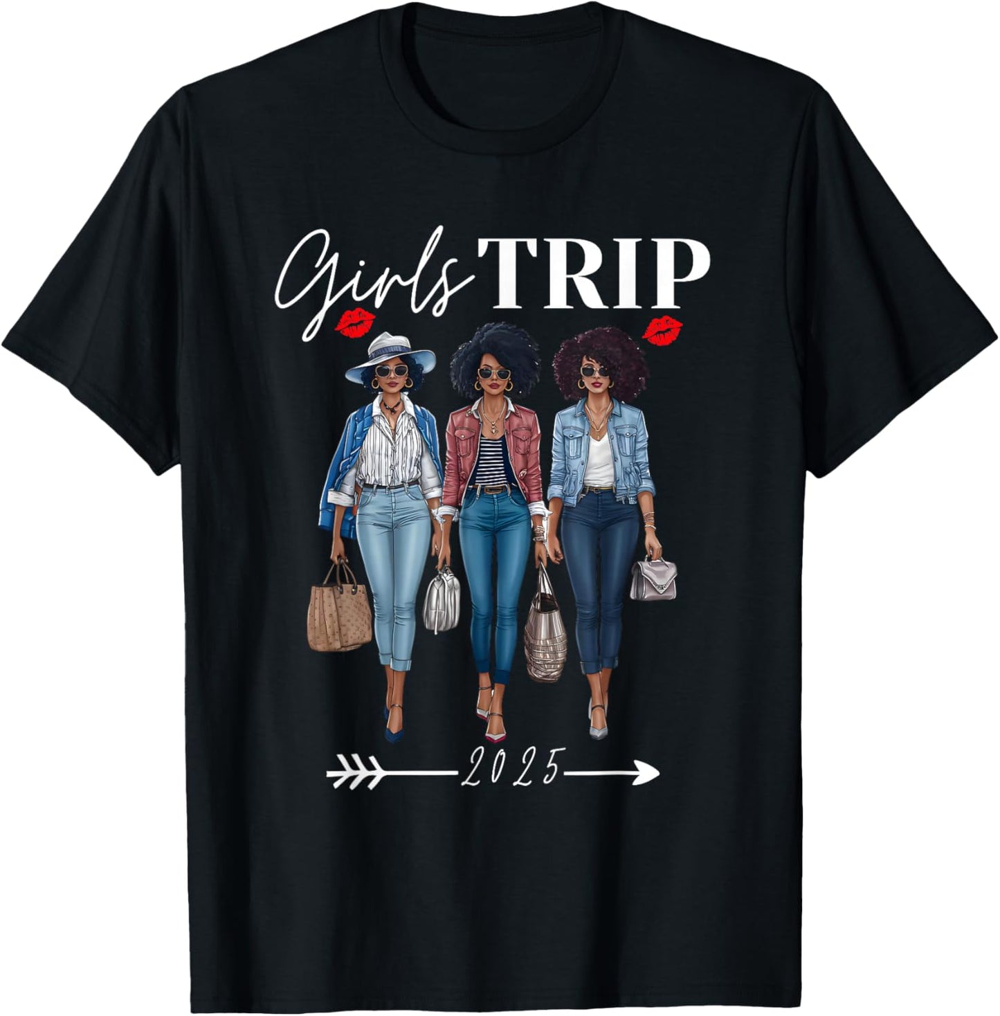 Girls Trip 2025 For Black Melanin Queen on Vacation Women T-Shirt - T-Shirt | Black