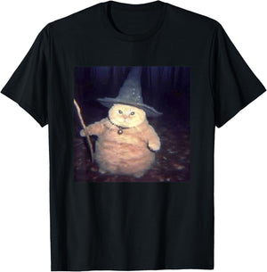 Vintage Witch Cat Peekaboo Halloween Funny Cat Meme Weird T-Shirt - T-Shirt | Black