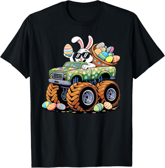 Easter Day Bunny Monster Truck Eggs Cool Rabbit Toddler Boy T-Shirt - T-Shirt | Black