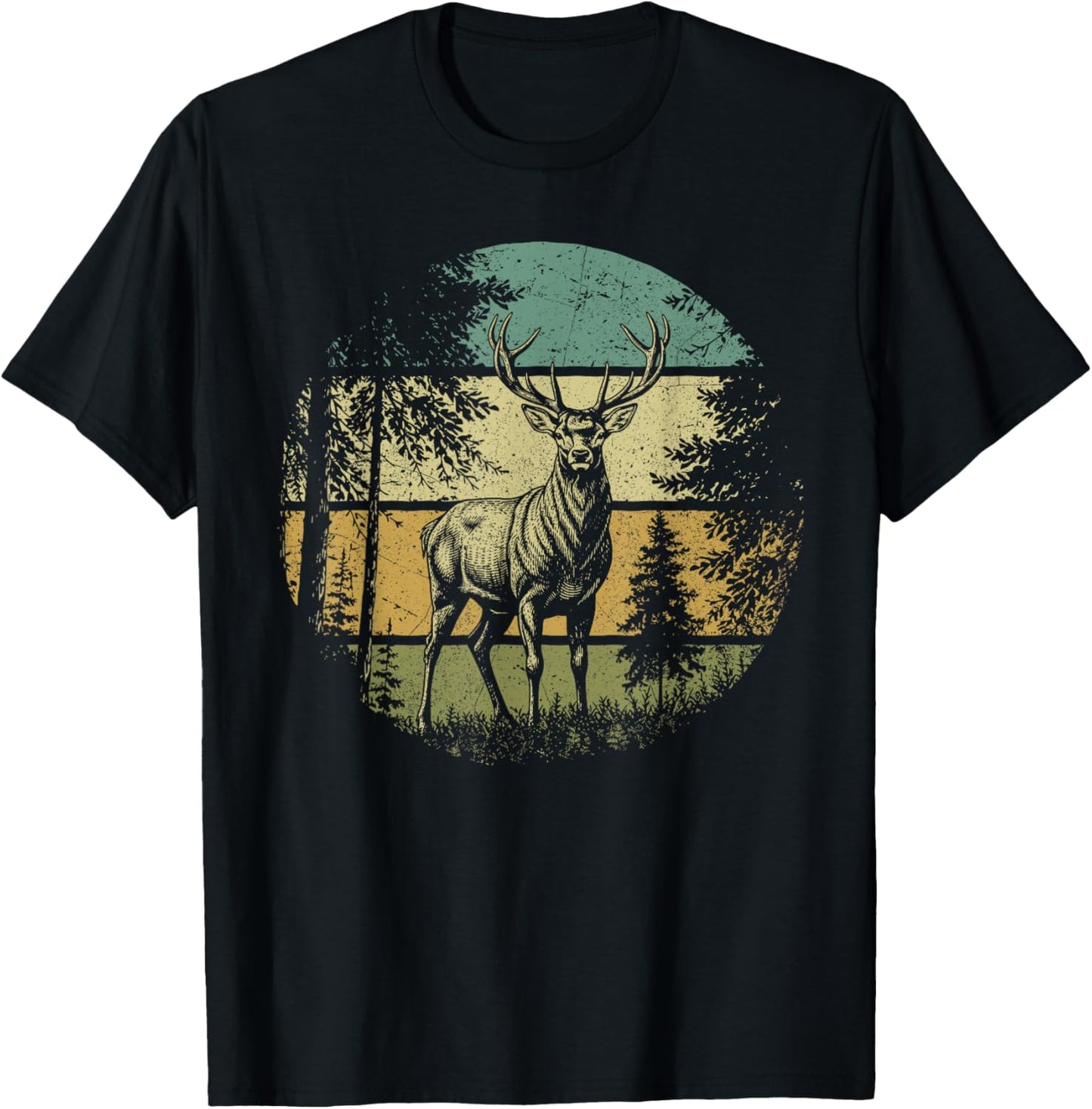 Vintage Deer Retro Forest Wildlife Outdoor Nature Graphic T-Shirt - T-Shirt | Black
