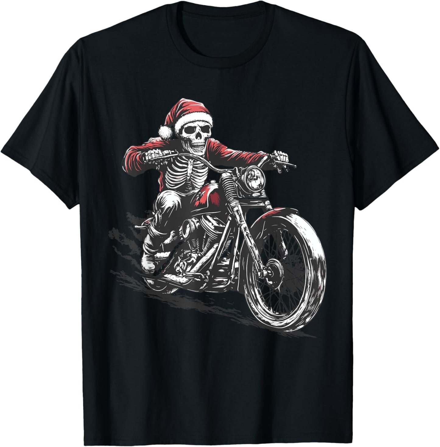 Santa Skeleton Riding Motorcycle Xmas Dirt Bike Motocross T-Shirt - T-Shirt | Black