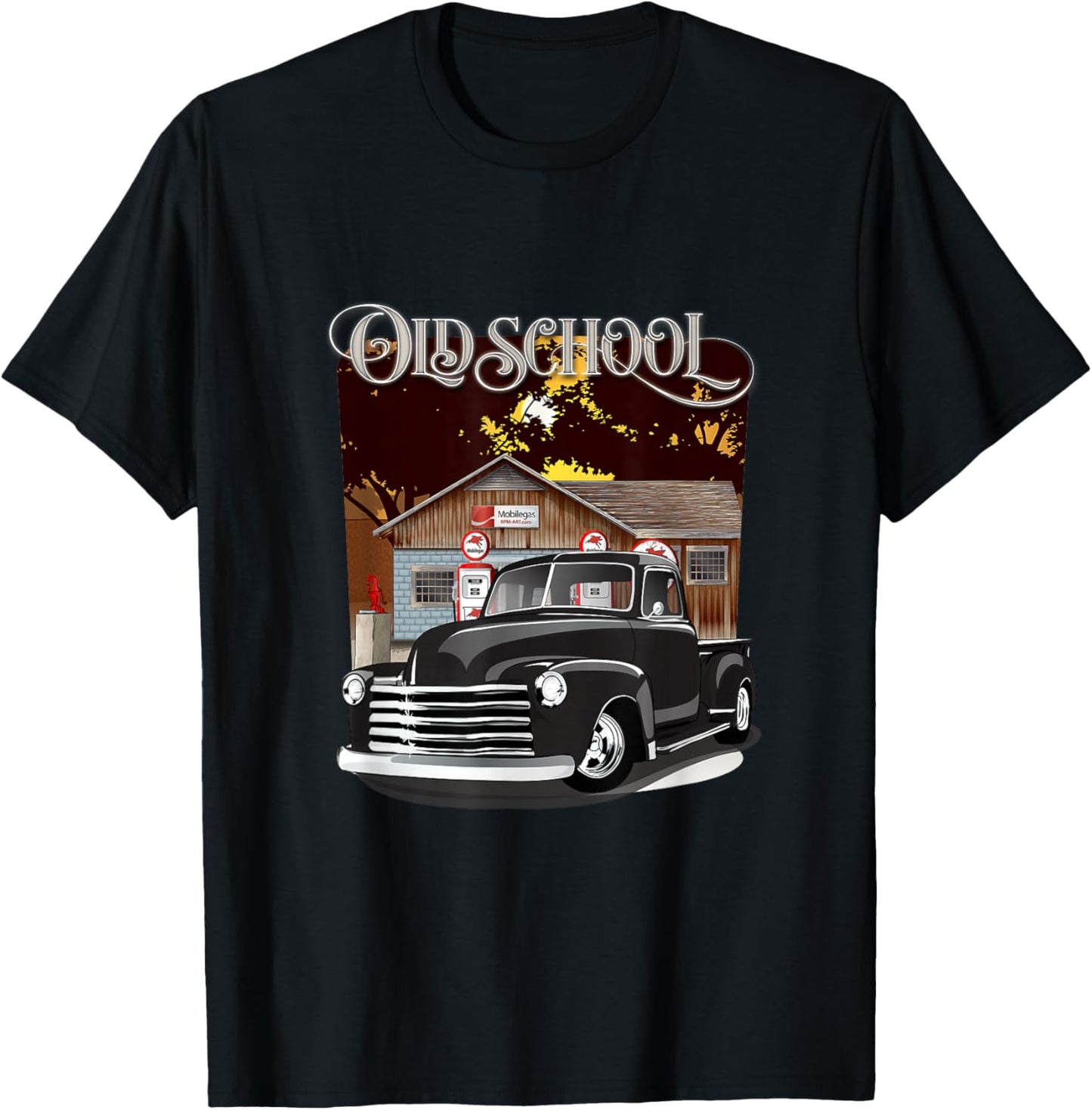1948 Classic Truck with Old School Service Station Design T-Shirt - T-Shirt | Black