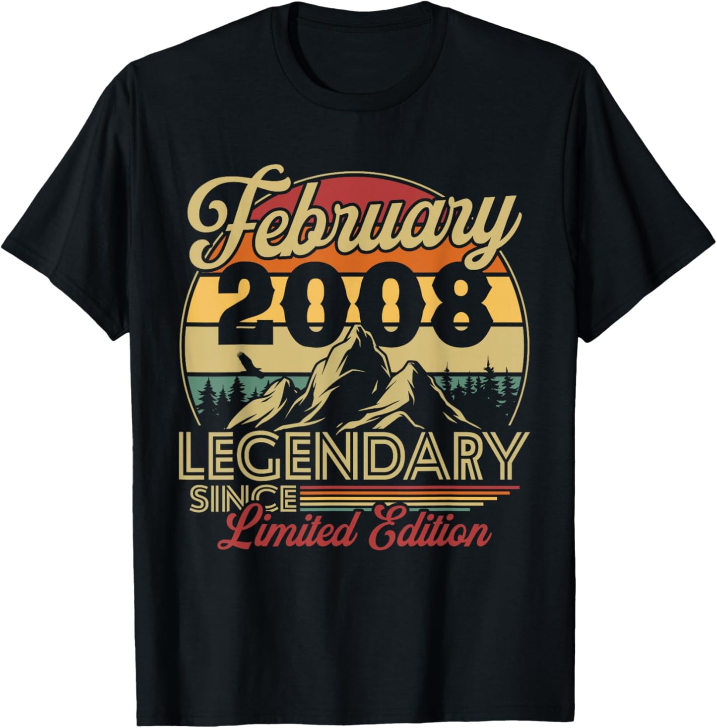 Vintage Birthday 18 Years for Born in February 2008 Gift T-Shirt - T-Shirt | Black