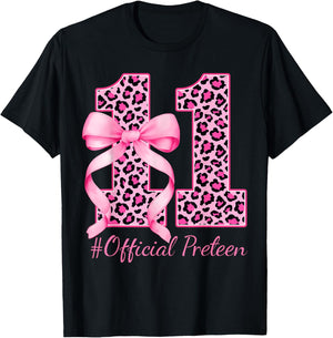 Cute 11th Birthday Girl Leopard Coquette Bow 11 Year Old T-Shirt - T-Shirt | Black