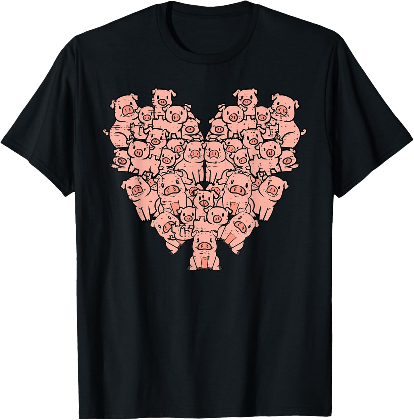 Pigs Heart Shape Cute Love Hog Swine Girls Kids Women Men T-Shirt - T-Shirt | Black
