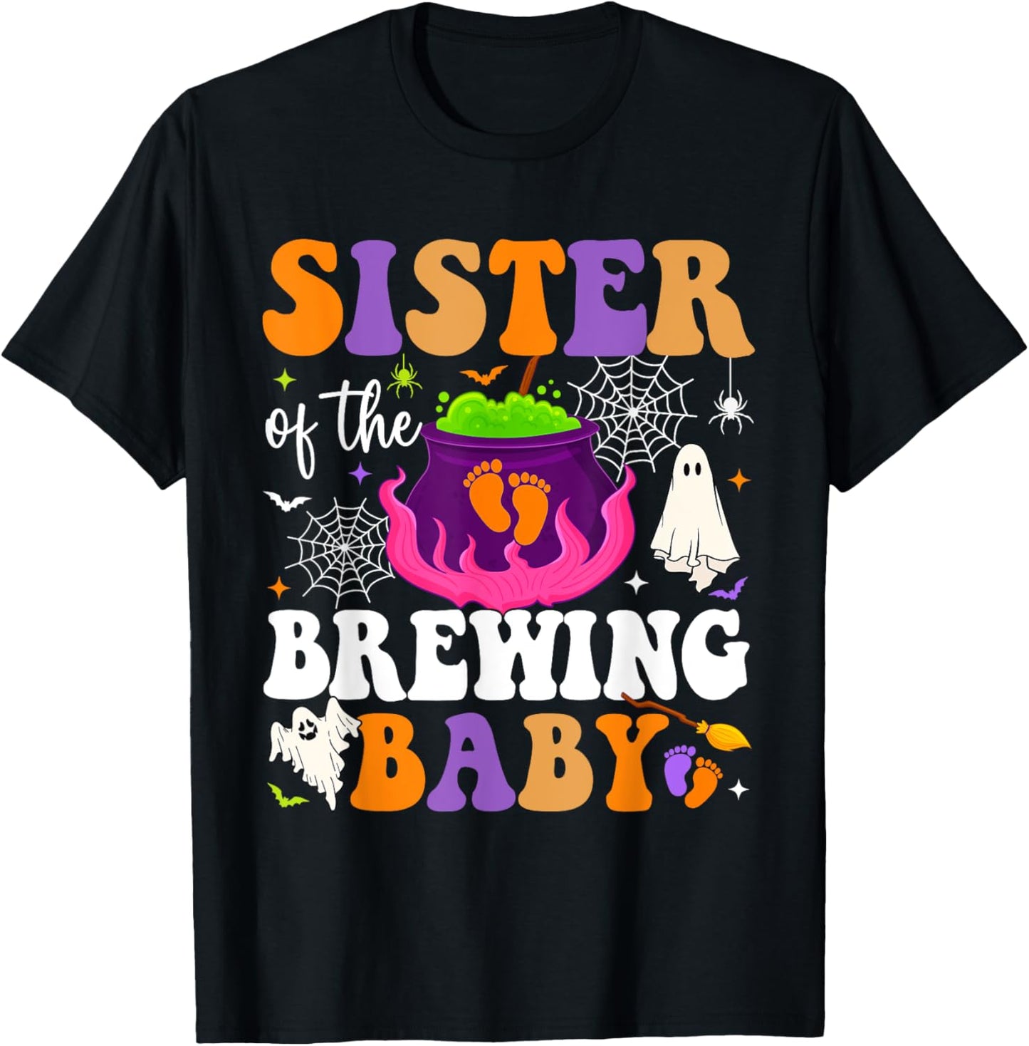 Sister of Brewing Baby Halloween Theme Baby Shower Spooky T-Shirt - T-Shirt | Black