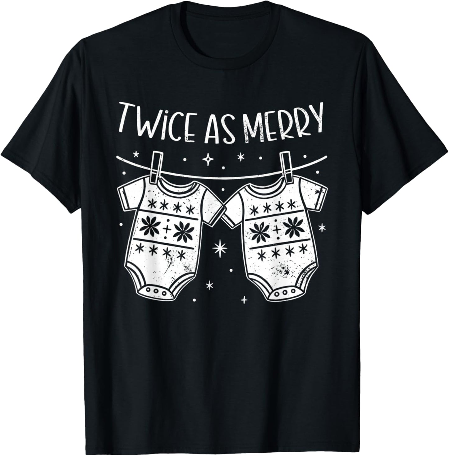 Christmas Baby Twin Mom Xmas Twin Pregnancy Reveal T- Twin M T-Shirt - T-Shirt | Black