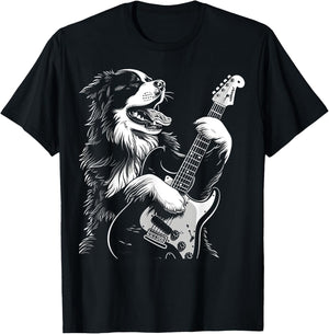 Bernese Mountain Dog Playing Electric Guitar Rock Dog Dad Women Kids T-Shirt - T-Shirt | Black