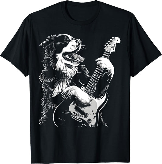 Bernese Mountain Dog Playing Electric Guitar Rock Dog Dad Women Kids T-Shirt - T-Shirt | Black