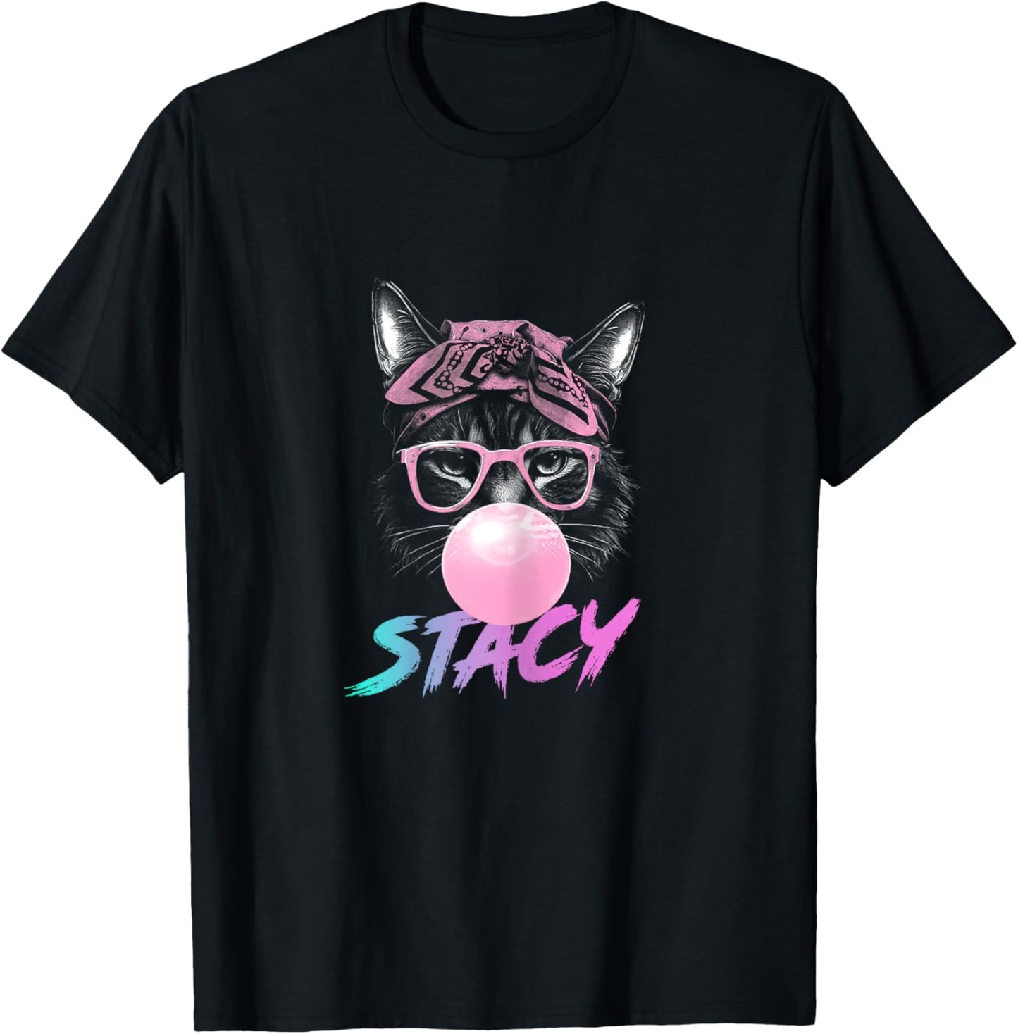 STACY - Adorable girl name with cute Cat T-Shirt - T-Shirt | Black
