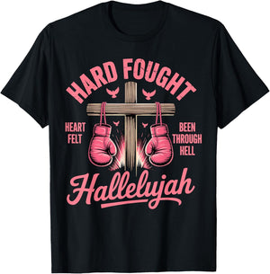 Hard Fought Hallelujah Boxing Gloves Faith T-Shirt - T-Shirt | Black