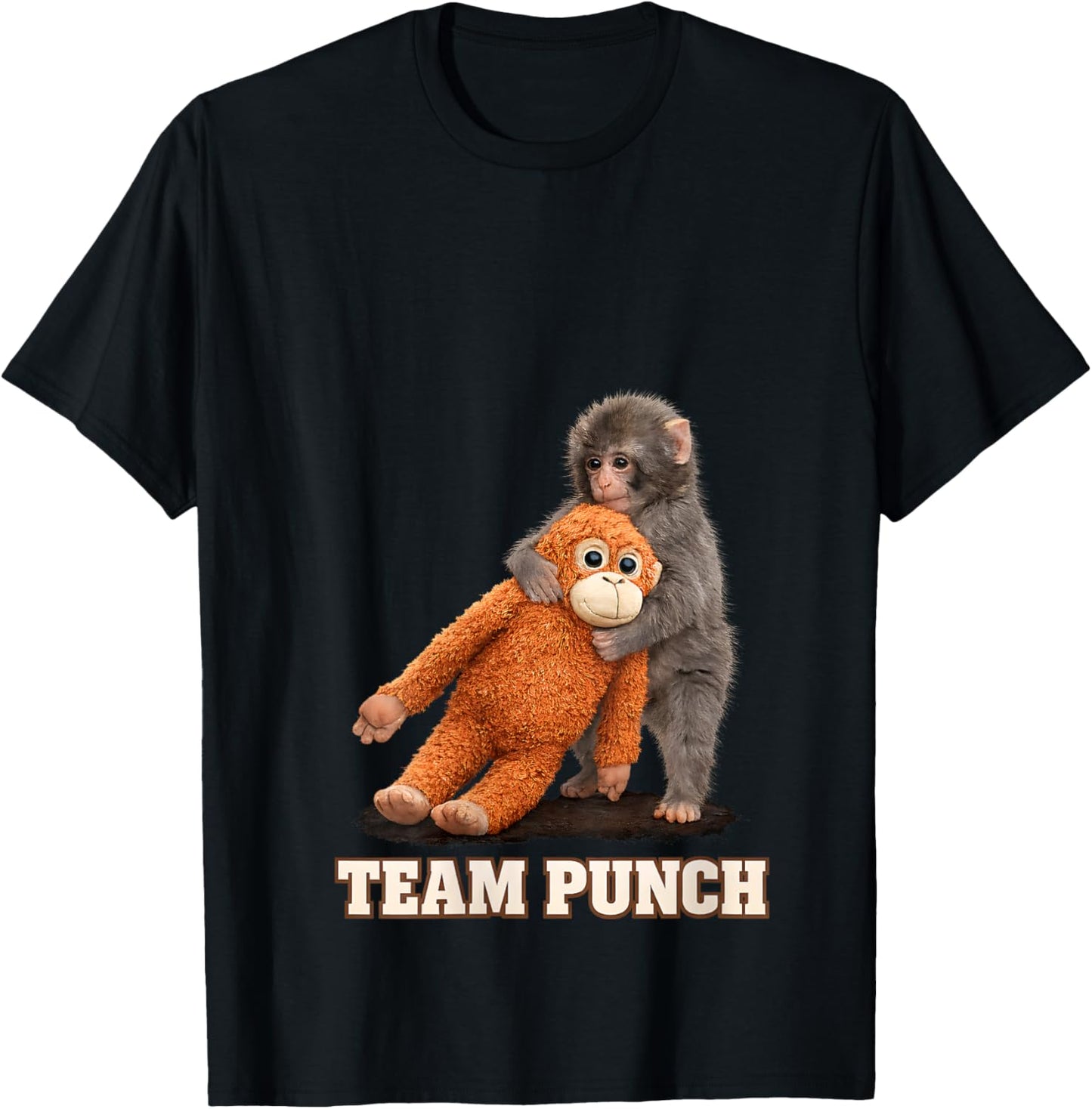 Women's Adorable Monkey Punch Baby Graphic Team Punch Big Love Gifts V-Neck T-Shirt - T-Shirt | Black