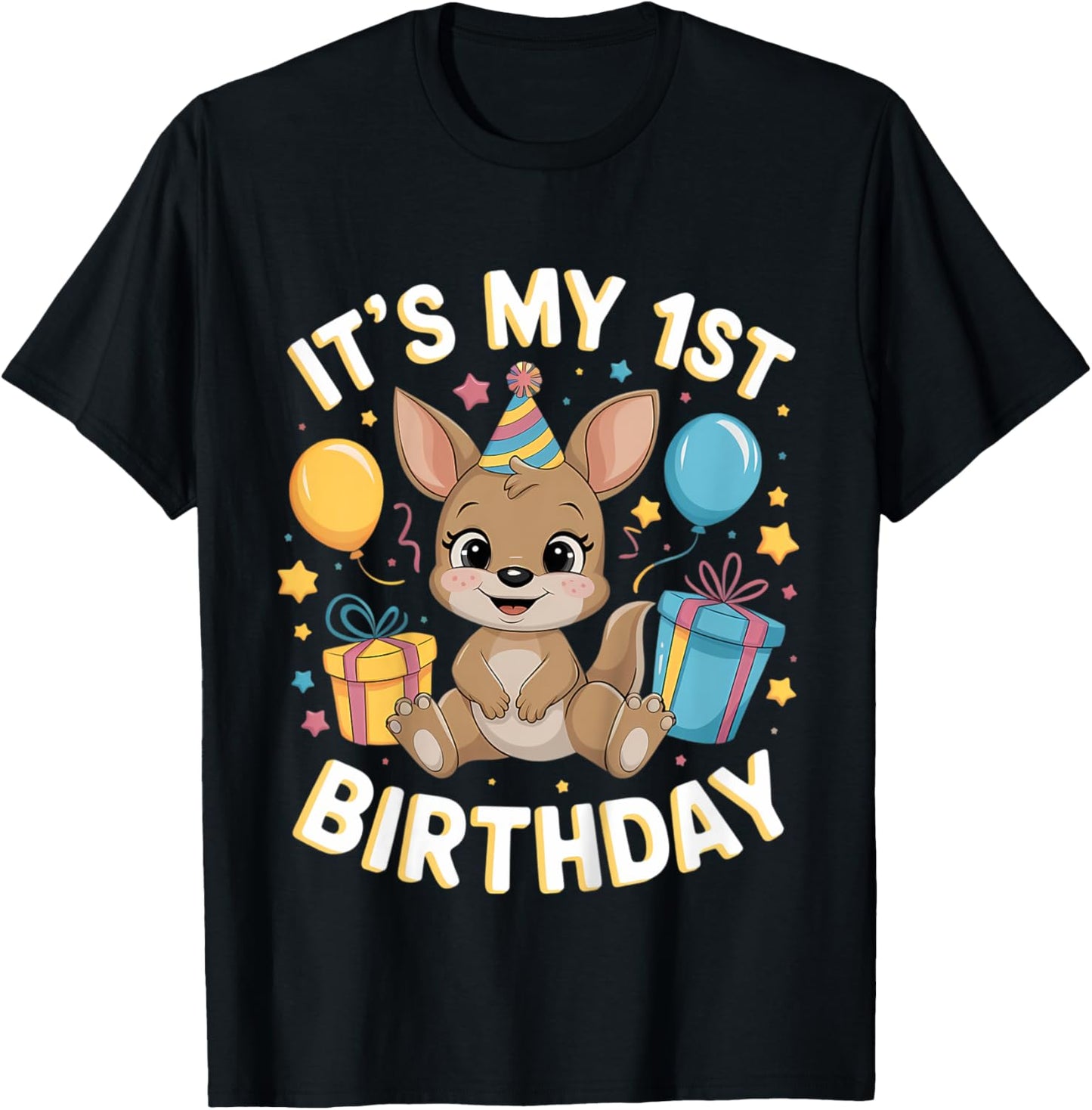 Kids 1st Birthday Kangaroo Party Design T-Shirt - T-Shirt | Black