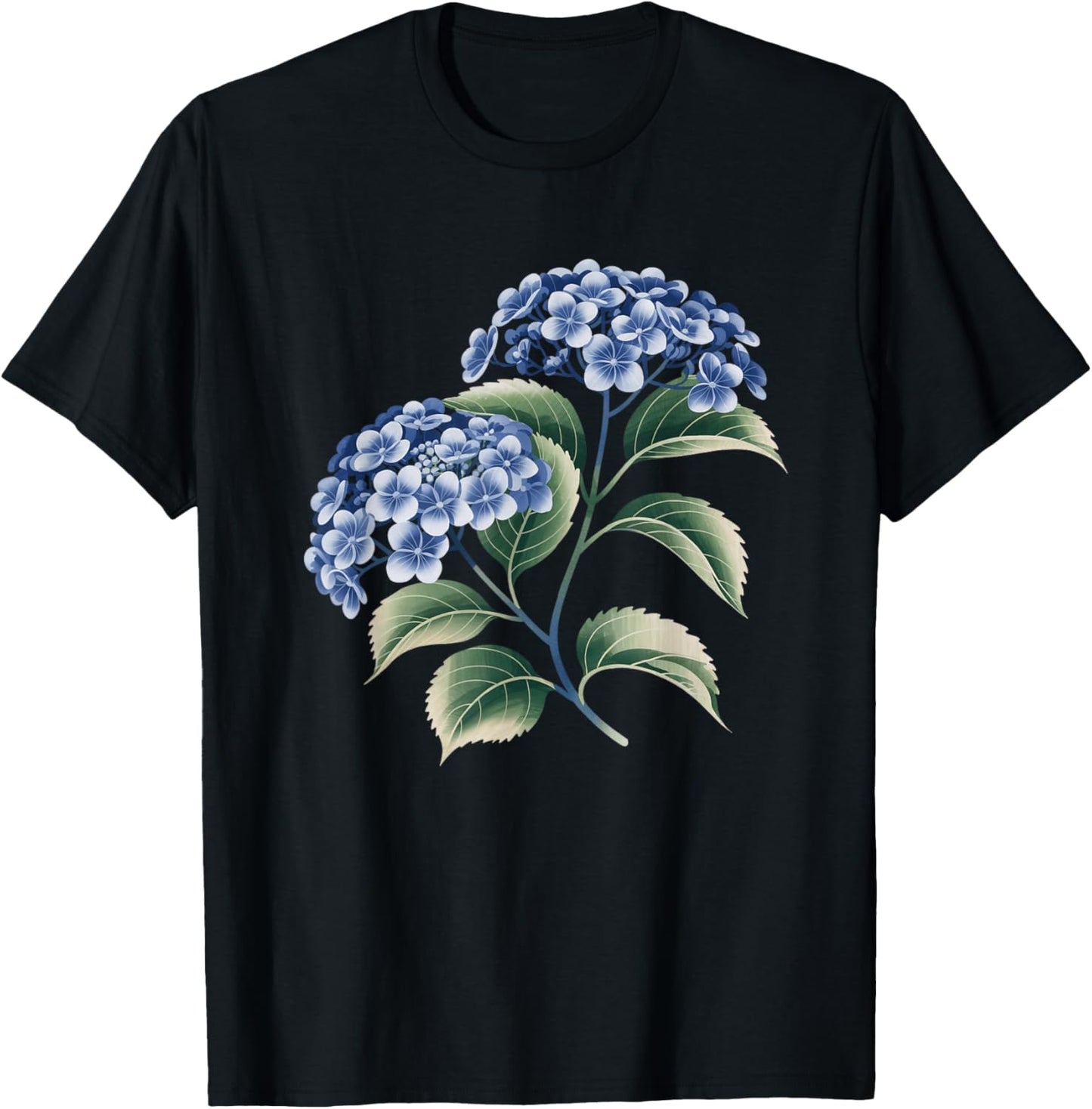 Blue Hydrangea Design Flower Lovers and Hydrangea T-Shirt - T-Shirt | Black