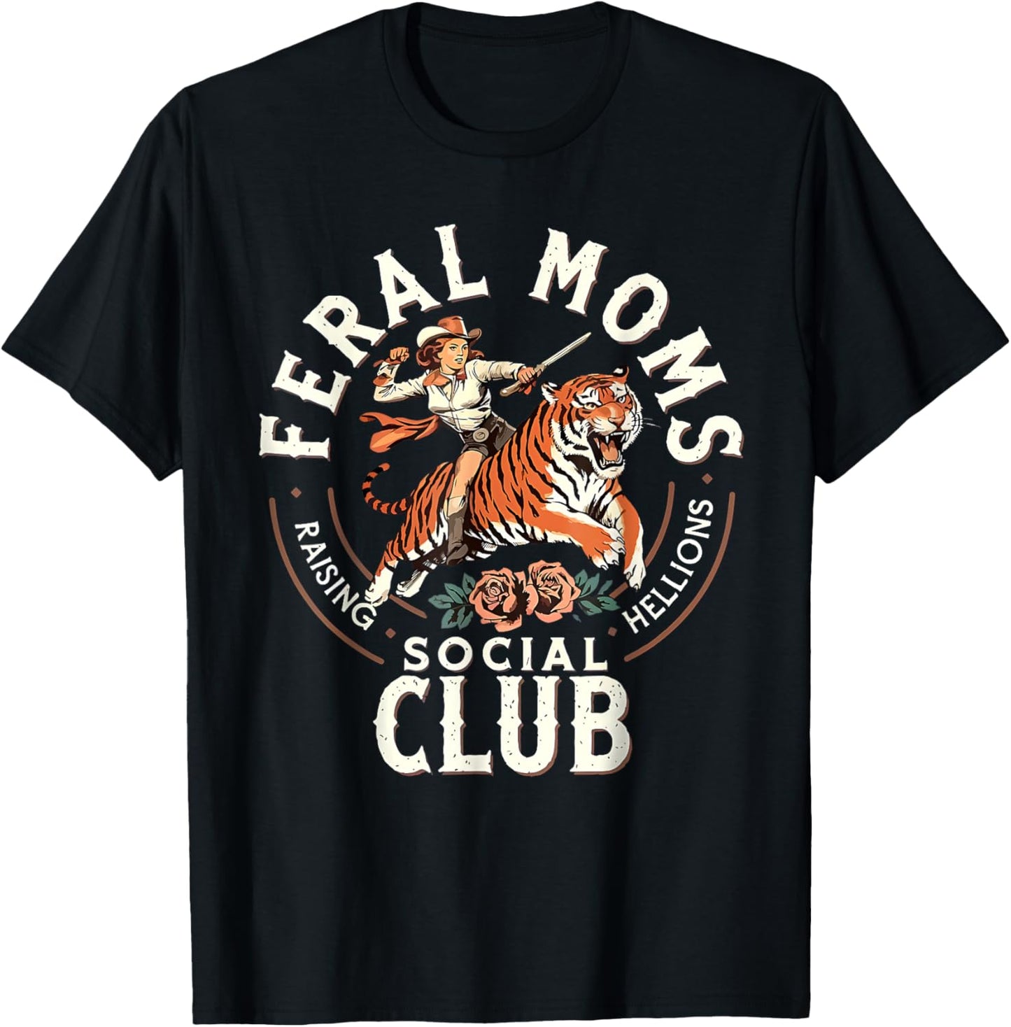 Feral Moms Social Club Raising Hellions Tiger Mother's Day T-Shirt - T-Shirt | Black