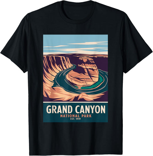 Grand Canyon National Park Vintage Camping Hiking Men Women T-Shirt - T-Shirt | Black