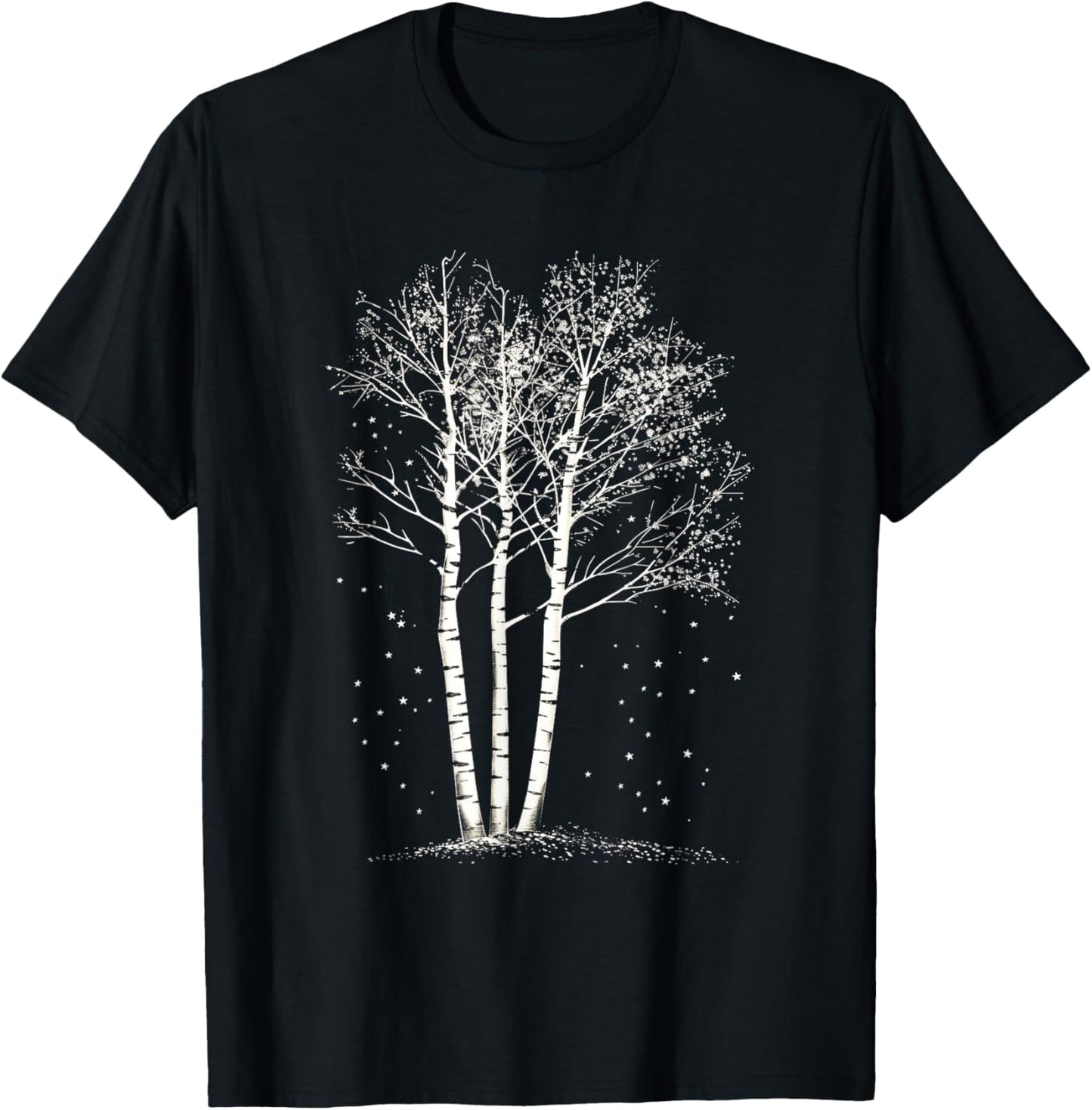 Realistic Forest Birch Tree Twilight Birch tree T-Shirt - T-Shirt | Black