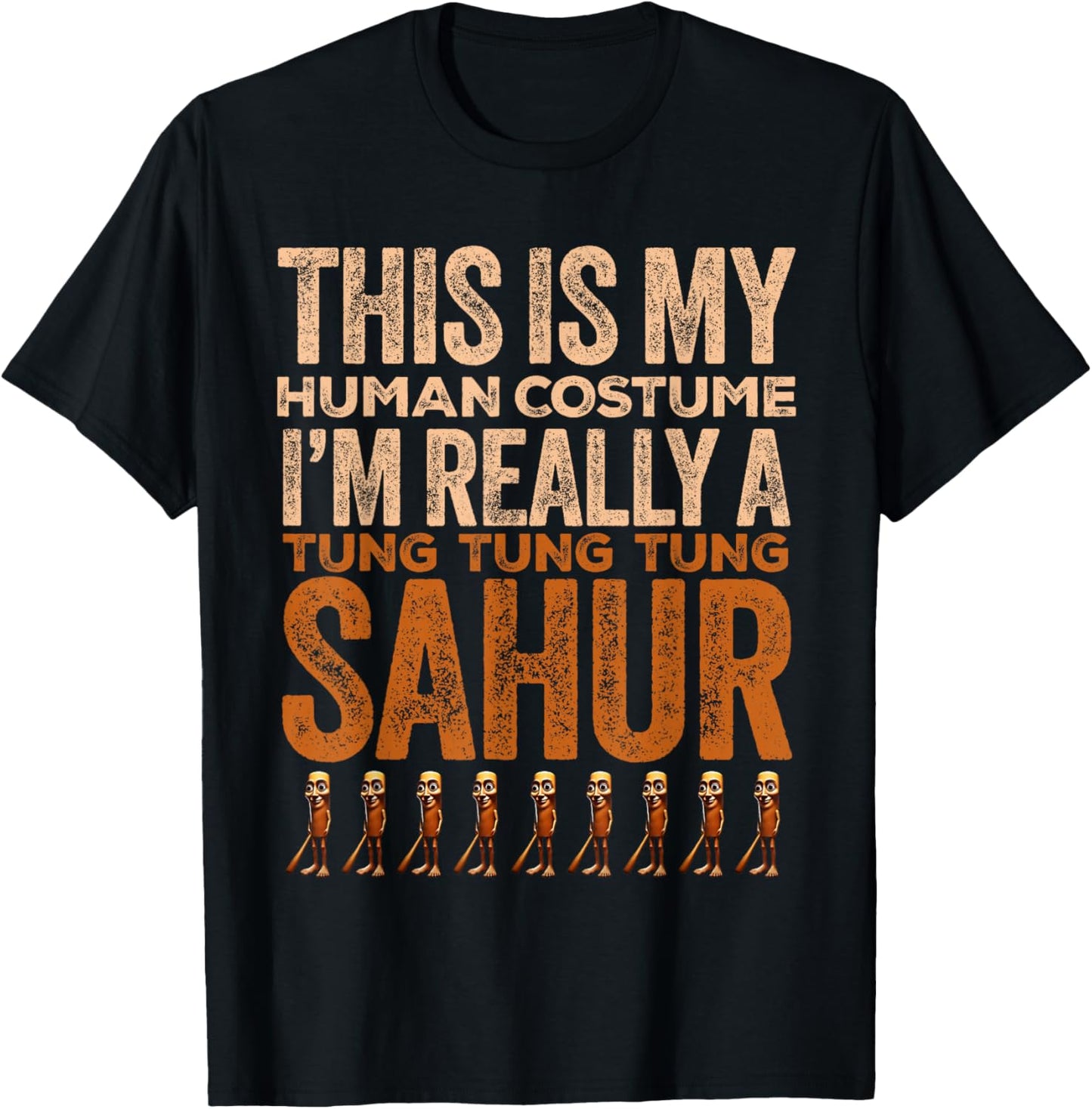 Tung Tung Tung Sahur Human Costume Funny Halloween T-Shirt - T-Shirt | Black