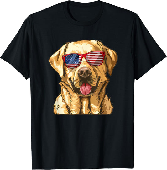 Labrador Retriever USA America Flag 4th of July T-Shirt - T-Shirt | Black