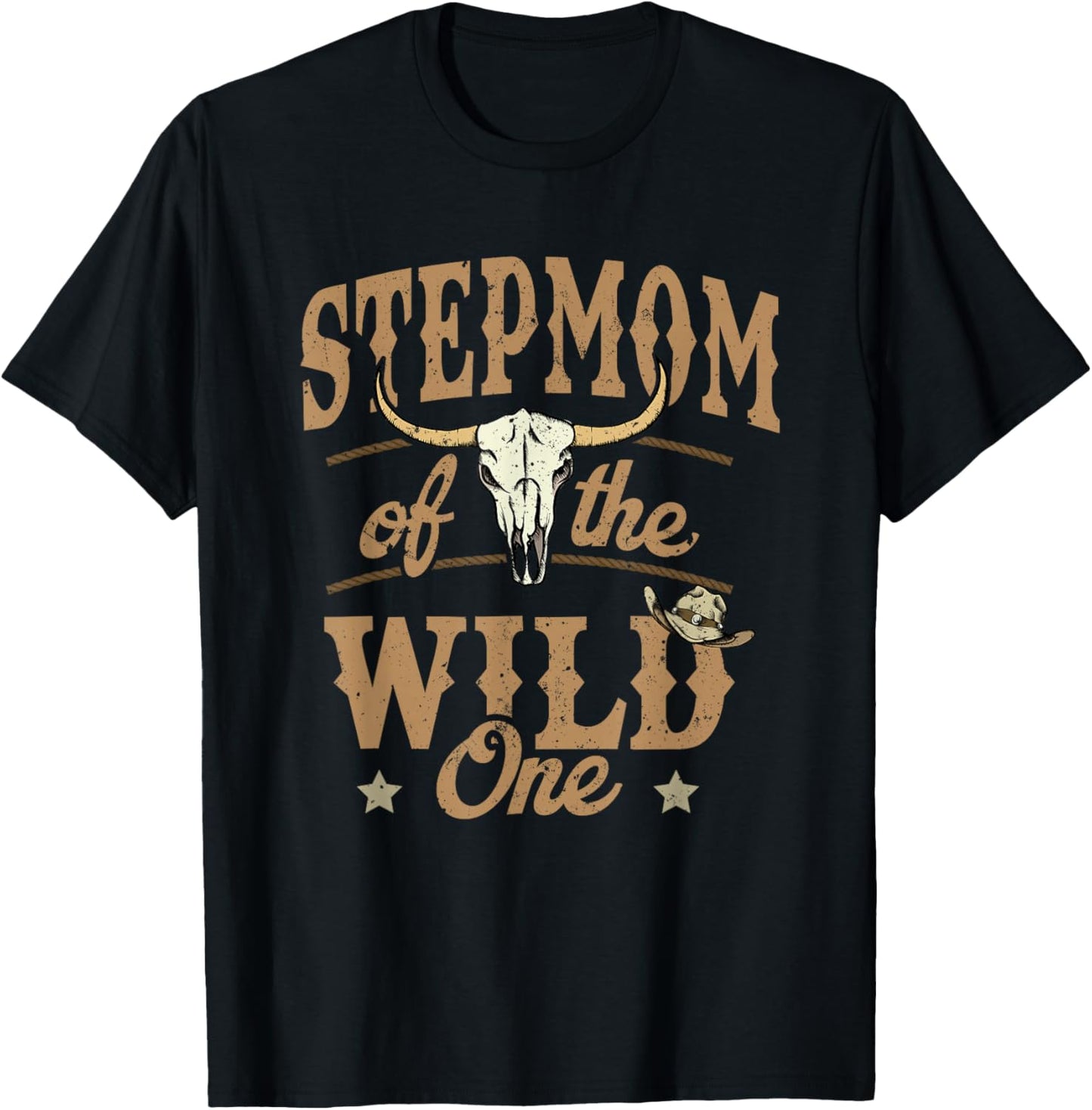 Stepmom of The Wild One Cowboy Western Rodeo Party Matching T-Shirt - T-Shirt | Black