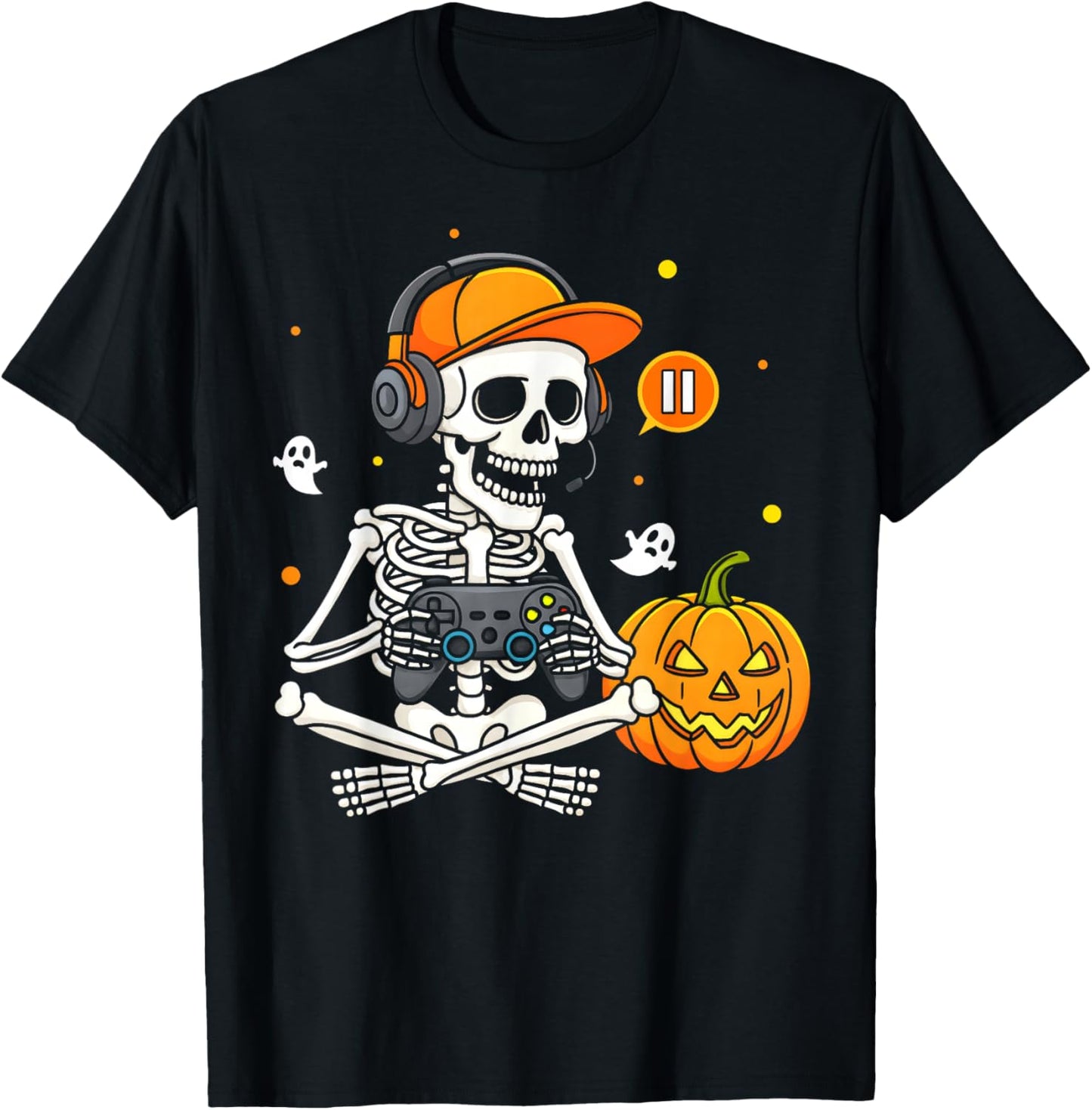 Funny Gaming Hallowen Skeleton Gamer Video Kids Boys T-Shirt - T-Shirt | Black