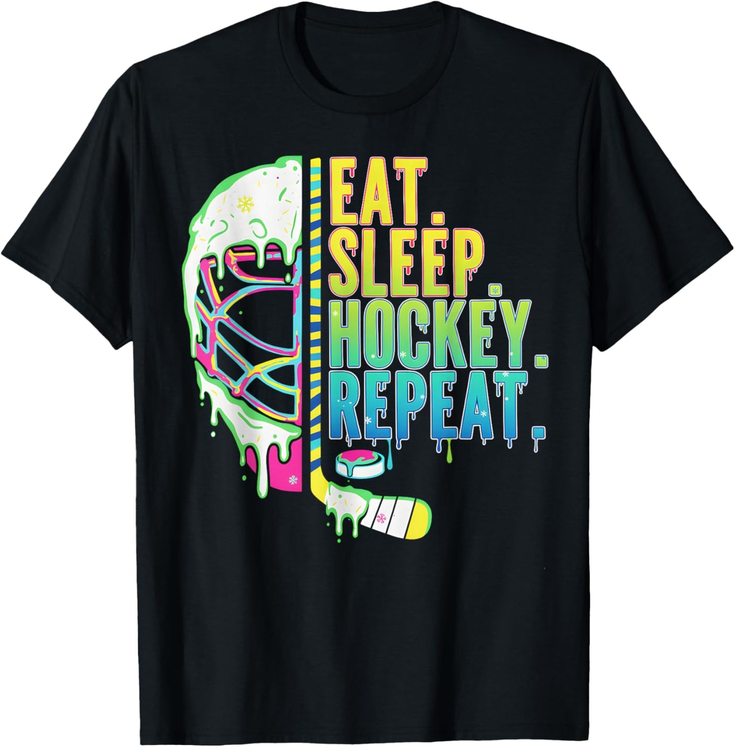 Hockey Ice Cream Drip Eat Sleep Hockey Repeat Boys T-Shirt - T-Shirt | Black