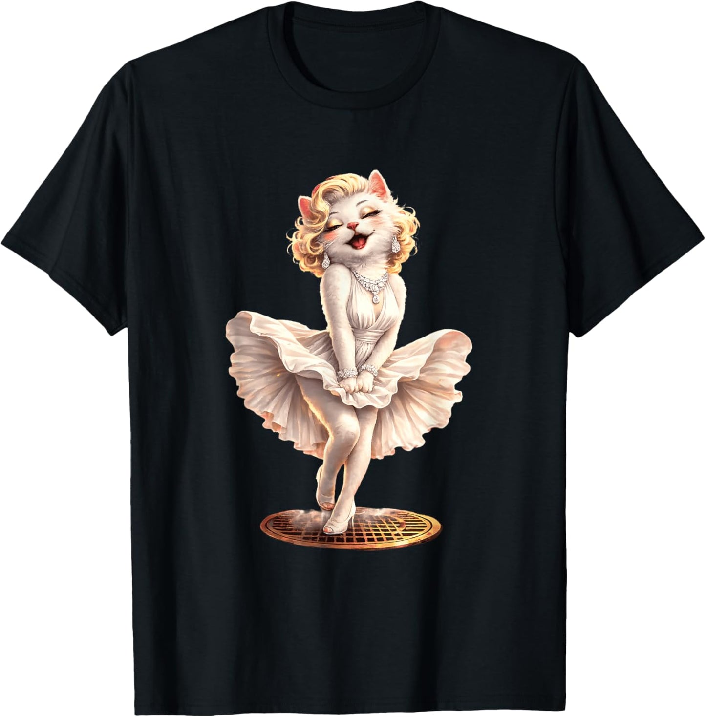 Glamorous Cat Vintage Style Hollywood Theme Design T-Shirt - T-Shirt | Black