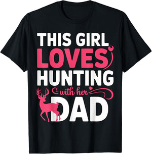 This Girl Loves Hunting with Her Dad Pink Deer Hunter T-Shirt - T-Shirt | Black