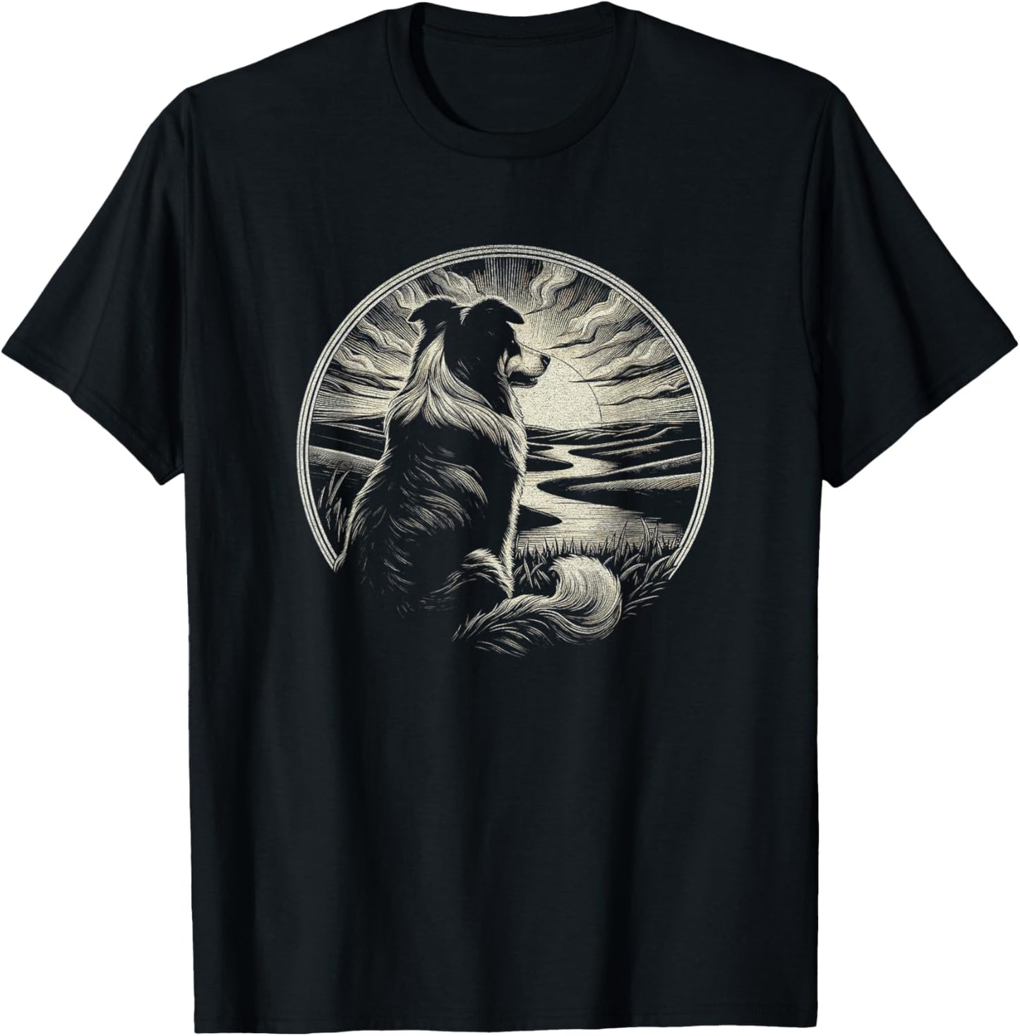 Vintage Australian Shepherd Dog Retro Sunset Art Design Men Women T-Shirt - T-Shirt | Black