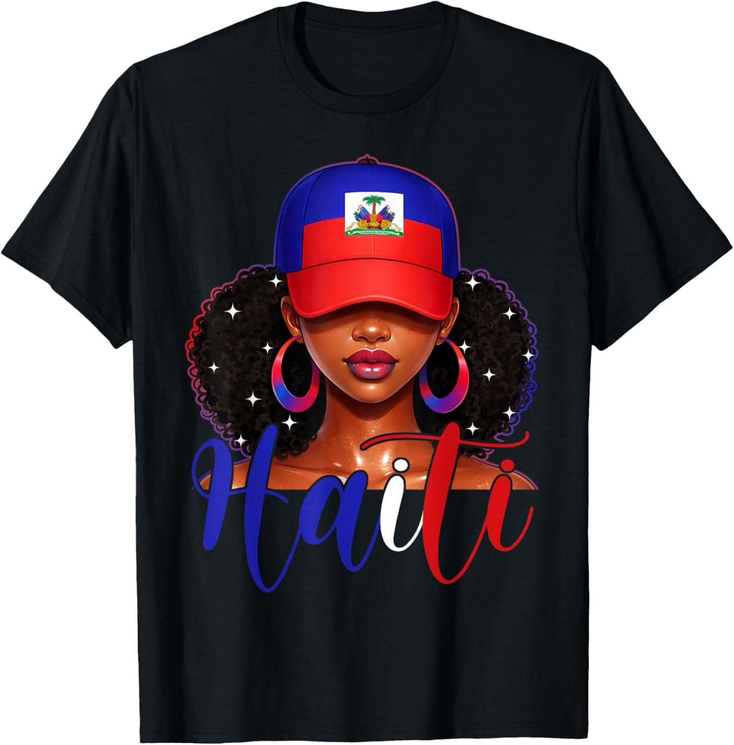 Haitian Girl Haiti Flag Proud Haitienne Afro Women Haiti T-Shirt - T-Shirt | Black