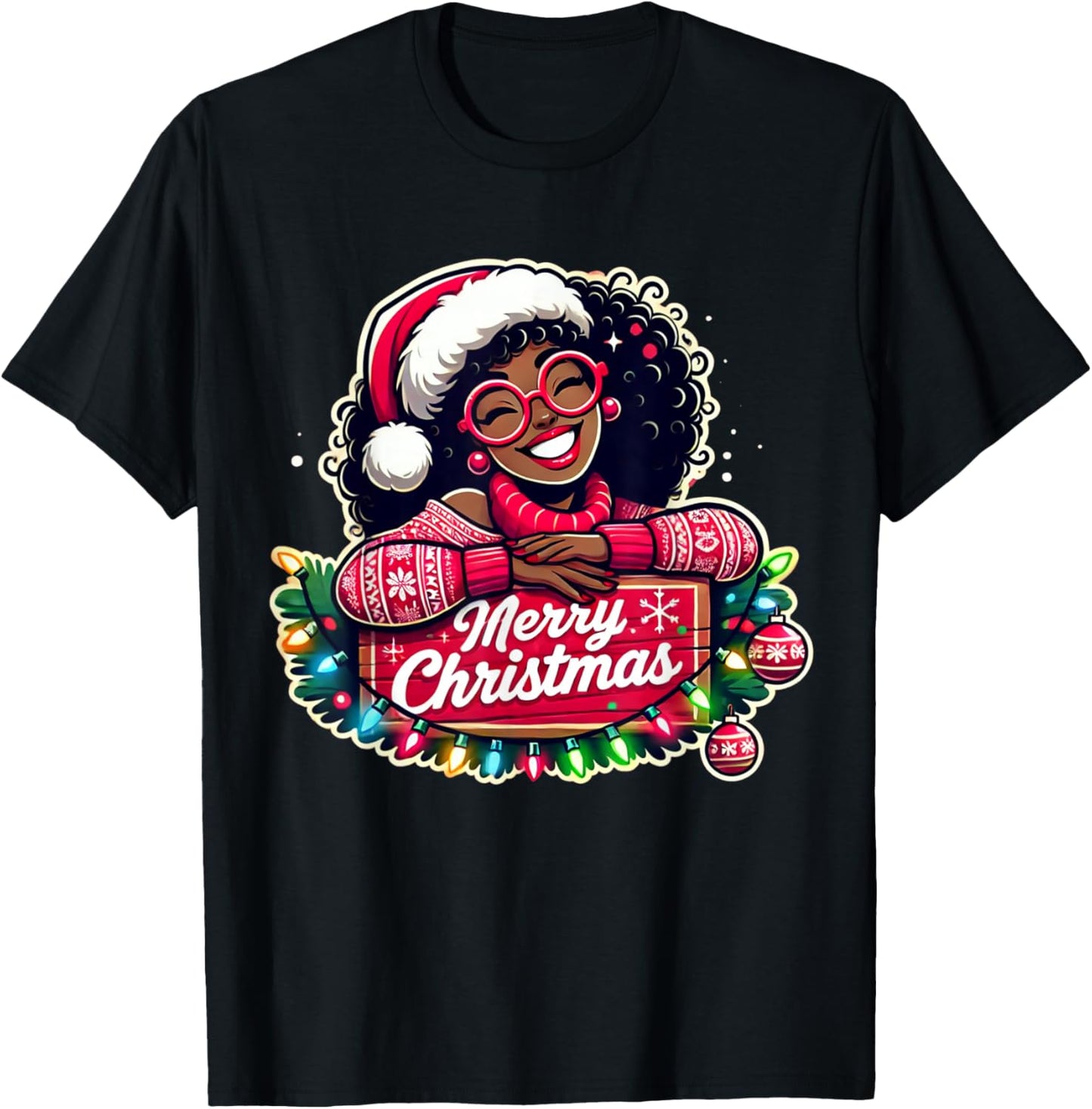 African American Merry Christmas African Black Women Girls T-Shirt - T-Shirt | Black