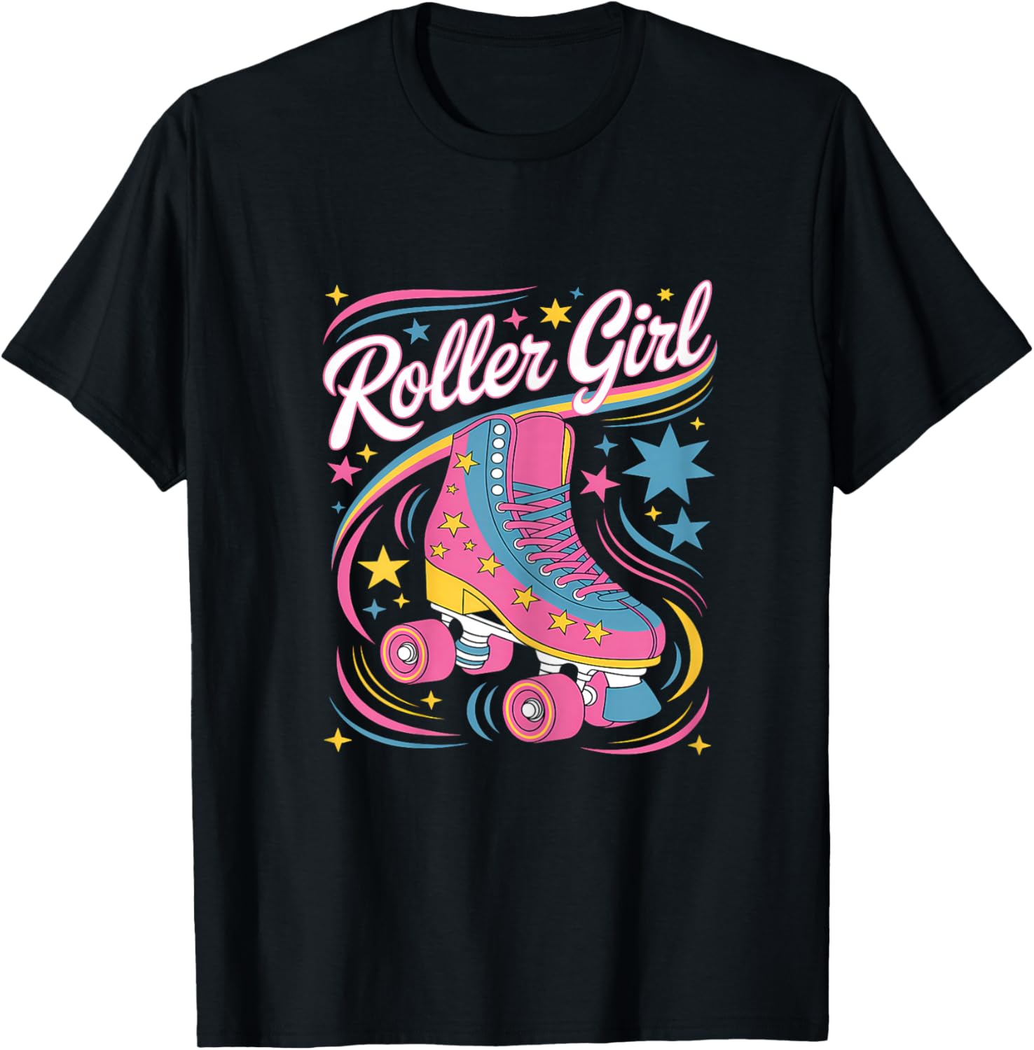 Roller Skating Girl 70s 80s Roller Skates 90s Roller Skater T-Shirt - T-Shirt | Black