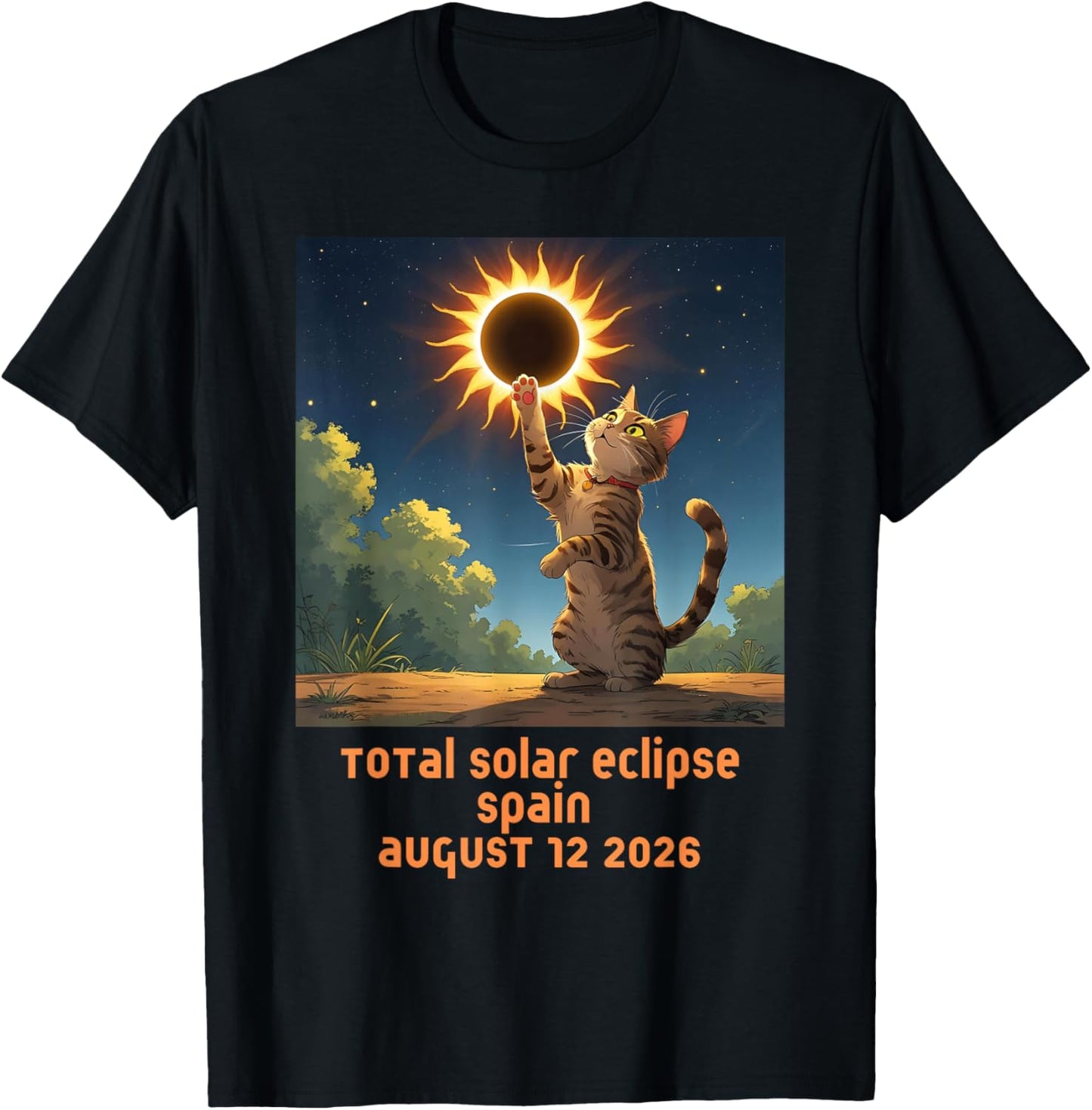 Total Solar Eclipse Cat Spain 2026 T-Shirt - T-Shirt | Black