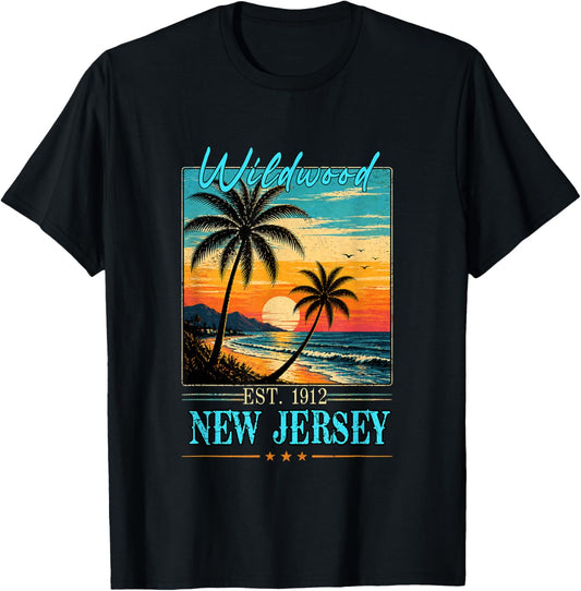 Wildwood NEW Jersey Sunset Beach Summer 2026 T-Shirt - T-Shirt | Black