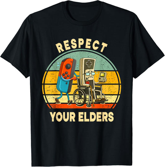 Respect Your Elders Gamer Control Retro Funny Gamer Men Kid T-Shirt - T-Shirt | Black