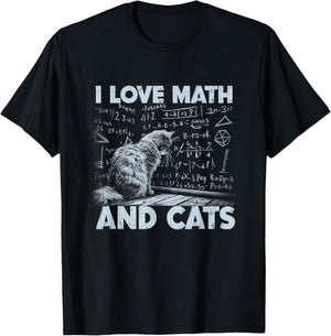 I Love Math And Cats Funny Cat Lover Science Teacher Student T-Shirt - T-Shirt | Black