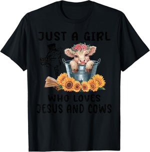 Just a Girl Who Loves Jesus and Highland Cows Scottish T-Shirt - T-Shirt | Black